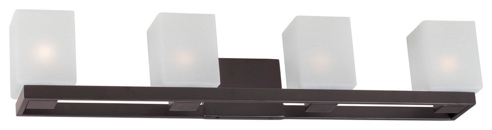 4 Light Bath Bracket, Antique Bronze, White Linen Glass