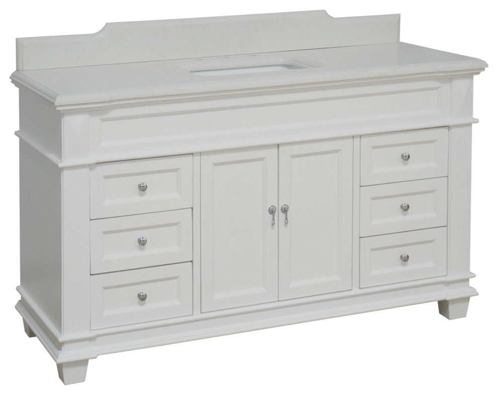 Elizabeth 60" Bathroom Vanity, Base: White, Top: Quartz, Single Vanity