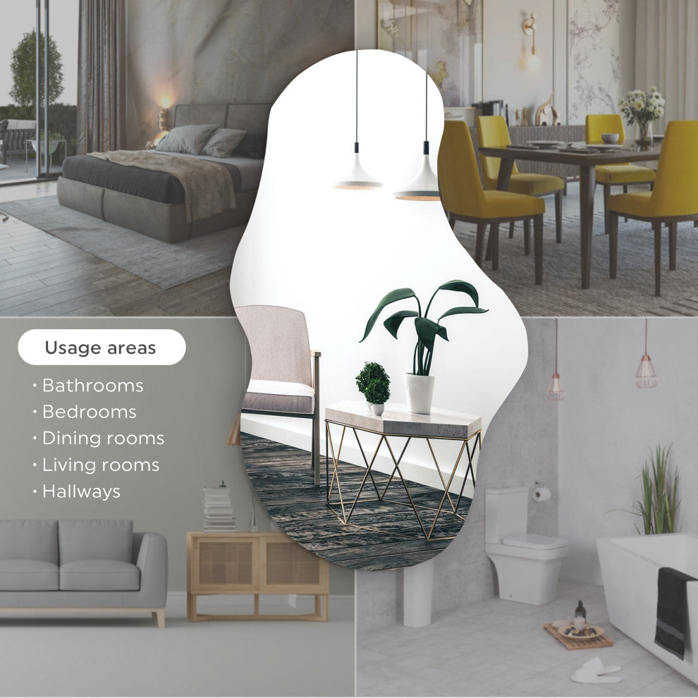 Asymmetrical Mirror, Decorative Irregular Cloud Mirror, White, 36x20