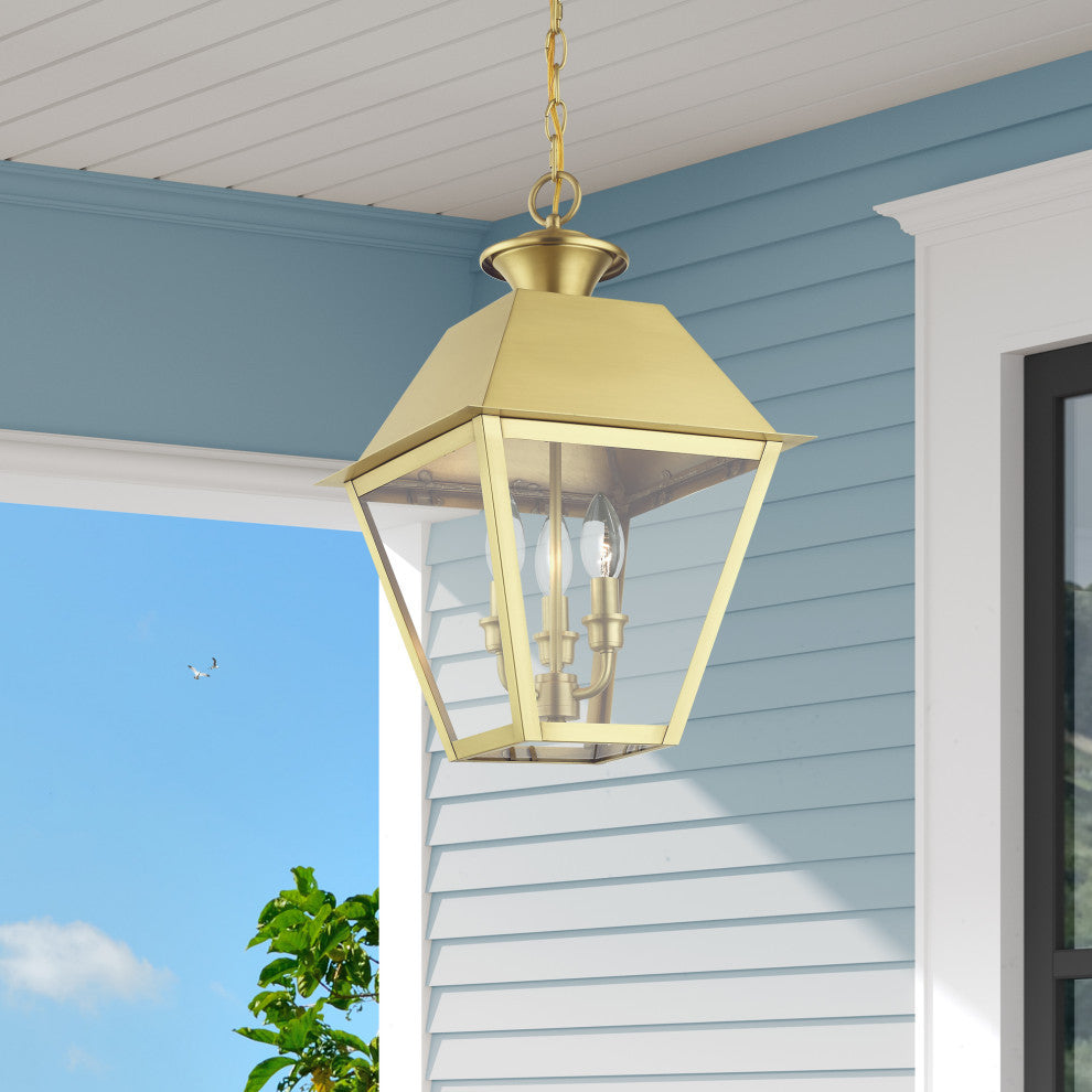 Wentworth 3 Light Natural Brass Outdoor Large Pendant Lantern