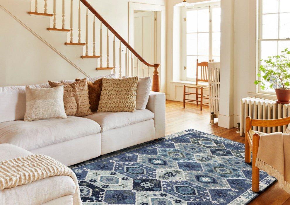 NuStory Wandsworth Amira Hand-Made Geometric Area Rug in Blue