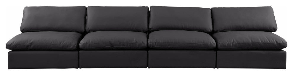 Comfy Upholstered Modular Sofa, Black, 4-Piece: 4 Armless Chair, Vegan Leather