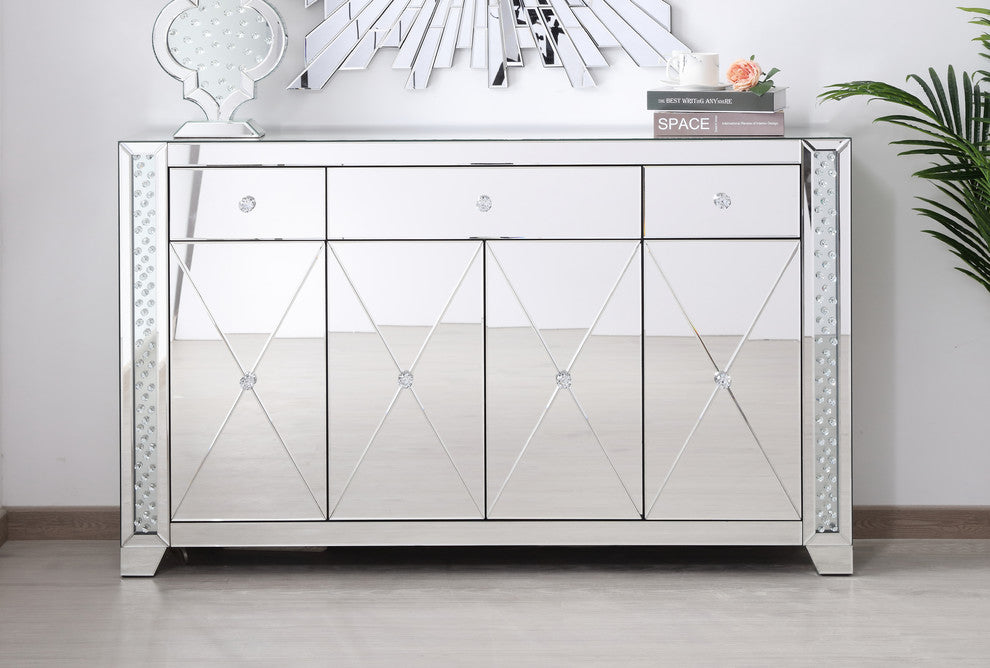 Caesar Crystal Mirrored Credenza, Clear Finish