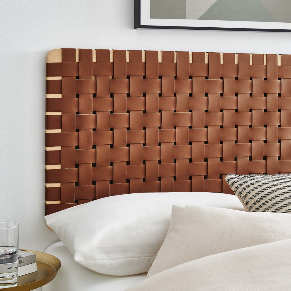 Sparta Weave Vegan Leather Full Headboard, Natural Brown