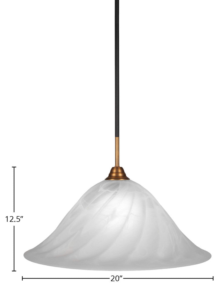 Paramount 1-Light Mini Pendant, Matte Black & Brass, 20" White Alabaster Swirl