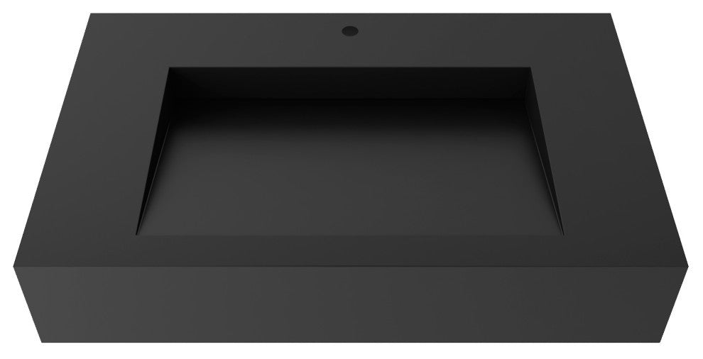 CastelloUSA Pyramid Solid Surface Wall Mounted Ramp Basin Sink, Black, 30", Standard