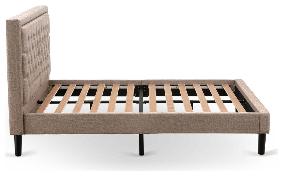 2Pc Bed Set, 1 Queen Size Bed Frame Dark Khaki, 1 Small Night Stand, Black Legs