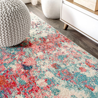Contemporary POP Modern Abstract Area Rug, Blue/Red, 4 X 6