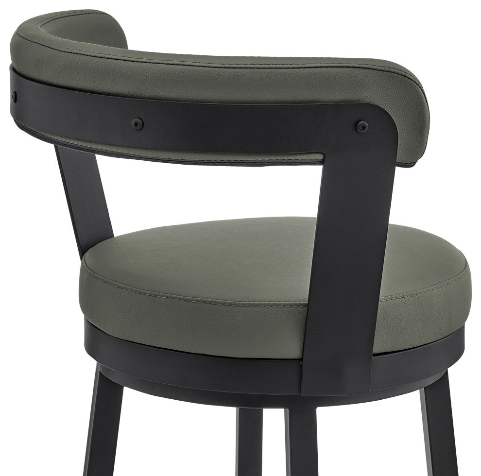 Bryant 30" Bar Height Swivel Bar Stool, Black Finish and Gray Faux Leather