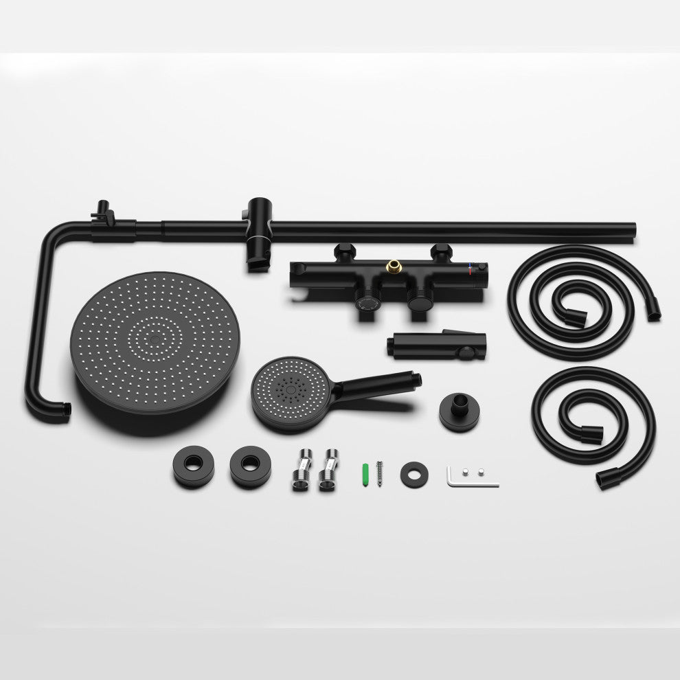 Exposed 4-Function Thermostatic Shower System with Spray Gun and Tub Spout, Matte Black