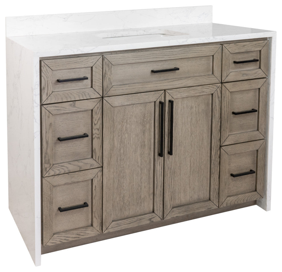 Palisade 48" Bathroom Vanity, Gray Oak, Engineered Marble