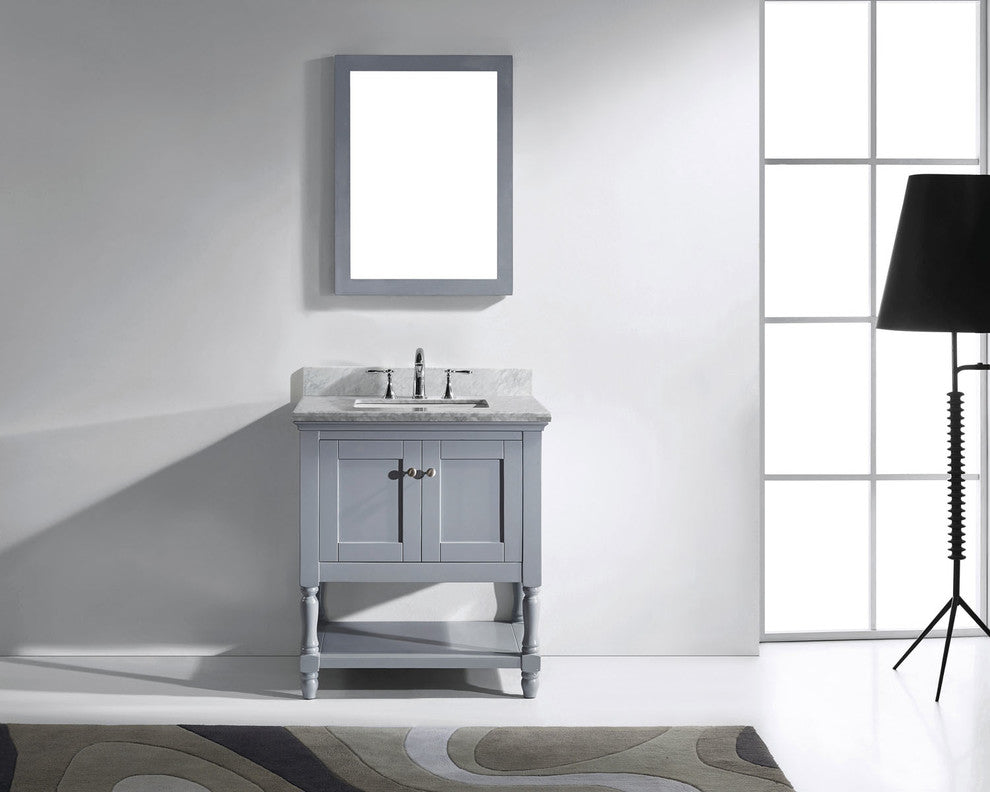 Virtu Julianna 32" Single Bathroom Vanity, Gray With Faucet and Mirror
