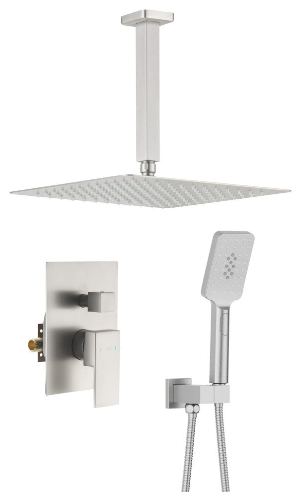 Ceiling Mounted 2-Function Shower System, Rough, Valve, Brushed Nickel