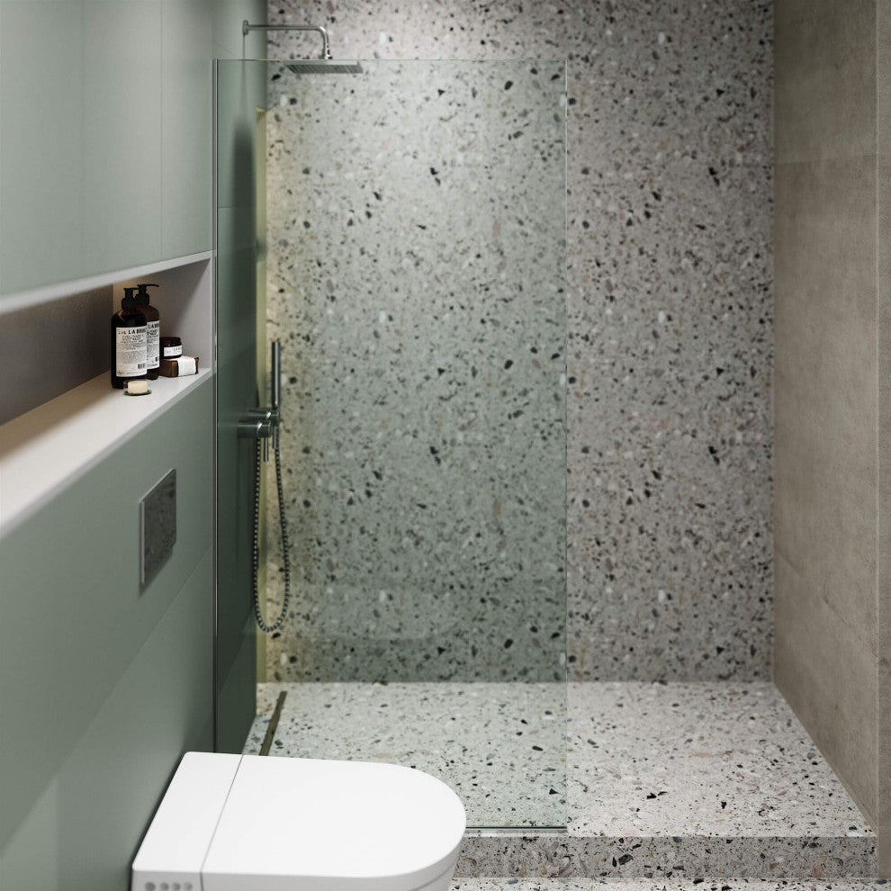 Single Fixed Glass Shower Panel - Clear Tempered Frameless Shower Glass Door, Polished Chrome, 34"