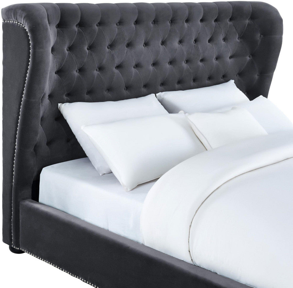 Finley Gray Velvet Bed, King Size