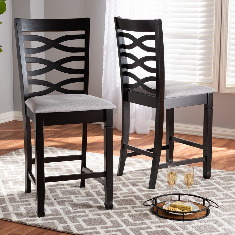 Brande Gray Fabric Espresso Brown Finish Counter Height Pub Chairs, Set of 2