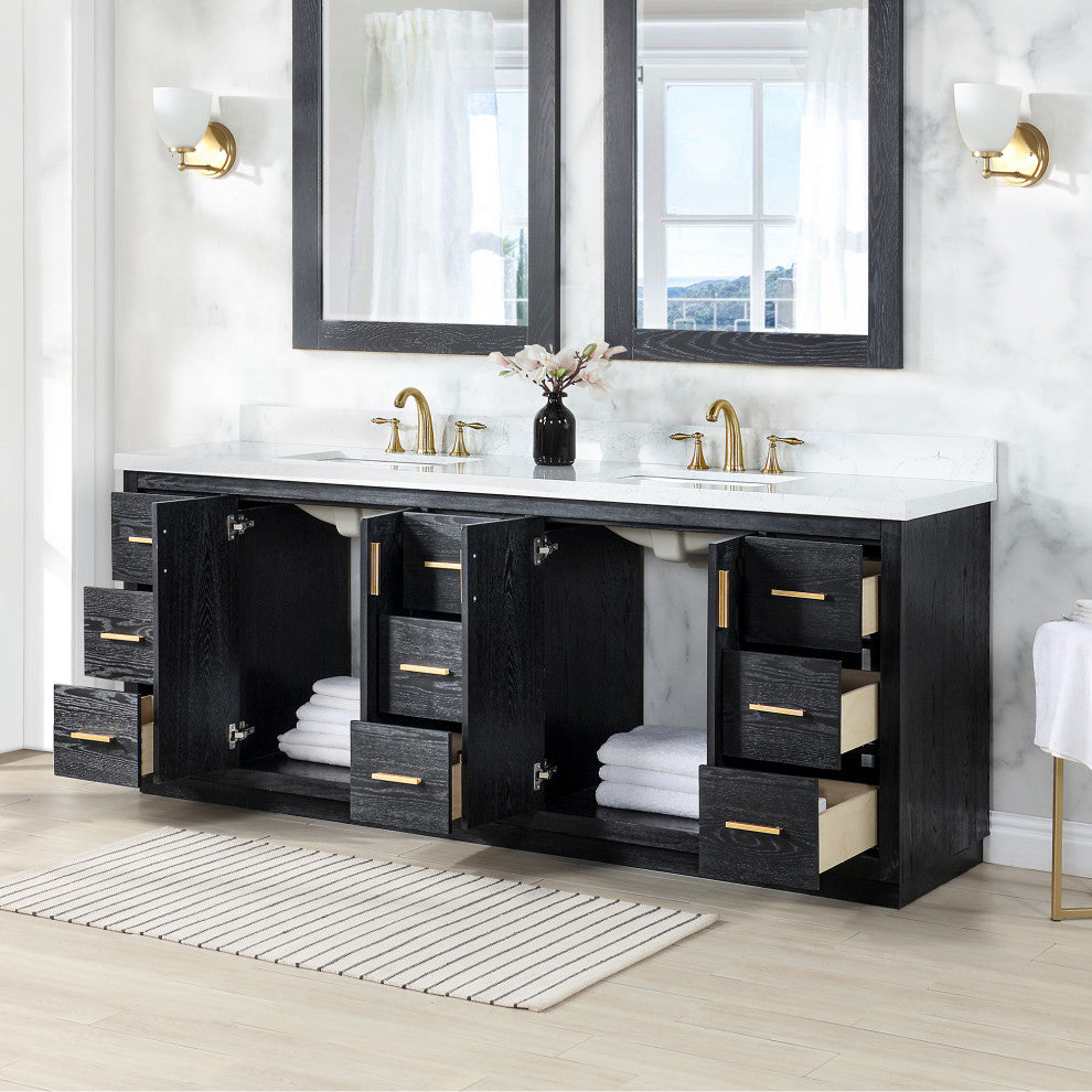 Altair Gazsi Black Oak Bathroom Vanity Set, 84", Without Mirror