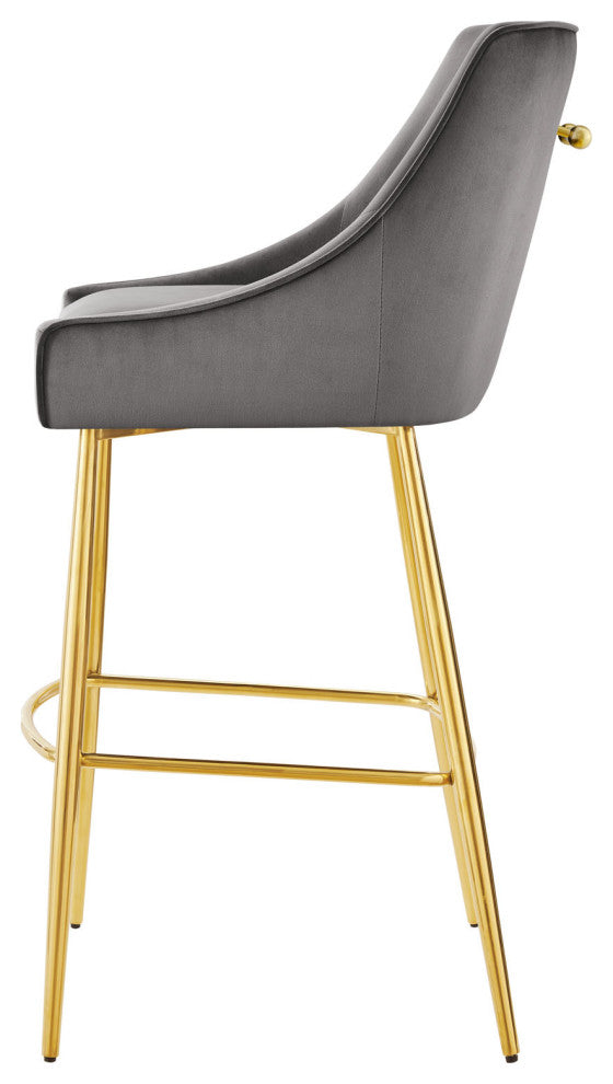 Bar Stool Chair Barstool, Set of 2, Gray, Velvet, Modern, Mid Century