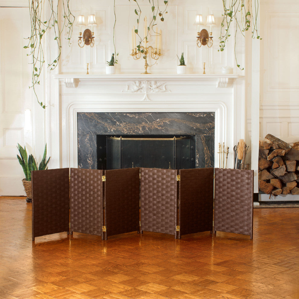 2 ft. Short Woven Fiber Room Divider 6 Panel Dark Mocha