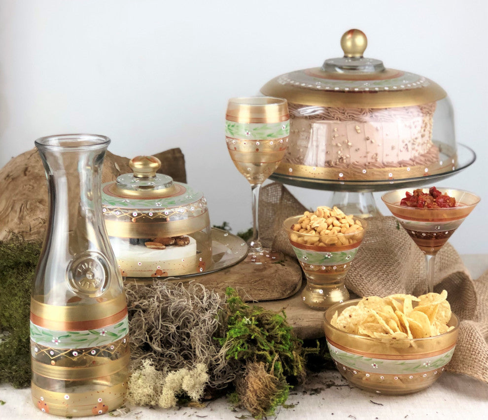 Mosaic Gold Garland Wine Glasses, Set of 2