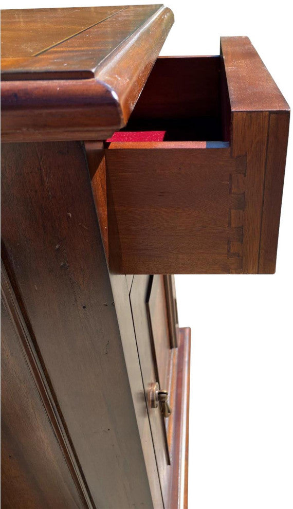 Victorian Nightstand Carved Mahogany, Burl Inlay Wood, 1-Door 1-Drawer