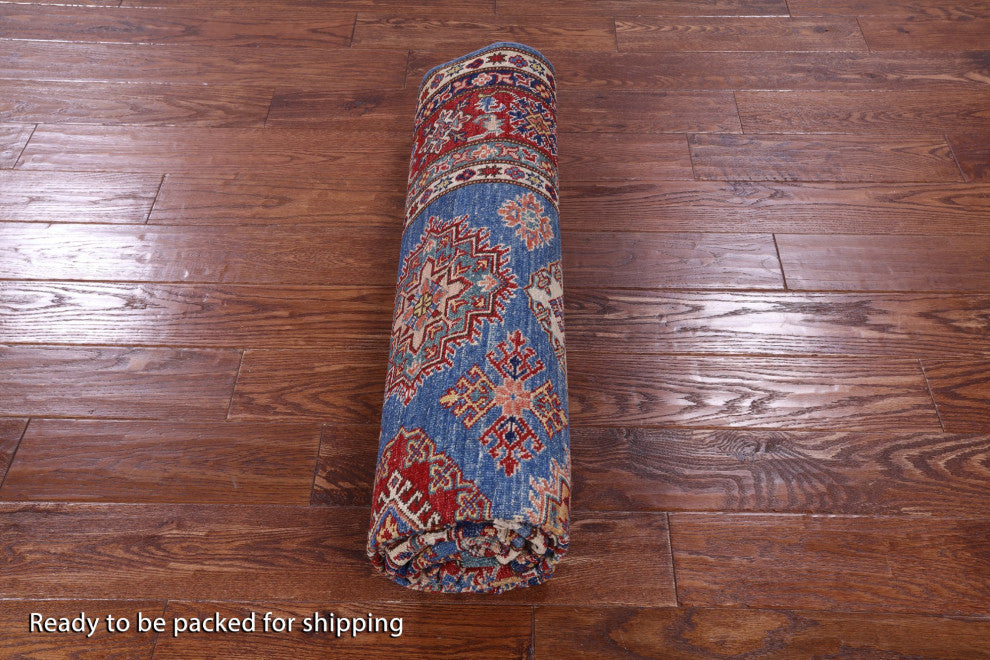 5' 10" X 8' 7" Geometric Super Kazak Hand-Knotted Wool Rug - Q12941