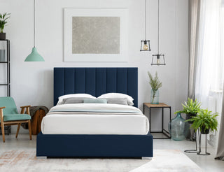 Pierce Linen Textured Fabric Upholstered Bed, Navy, Full