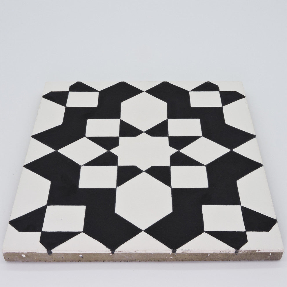 8"x8" Affos Handmade Cement Tile, White,Black, Set of 12