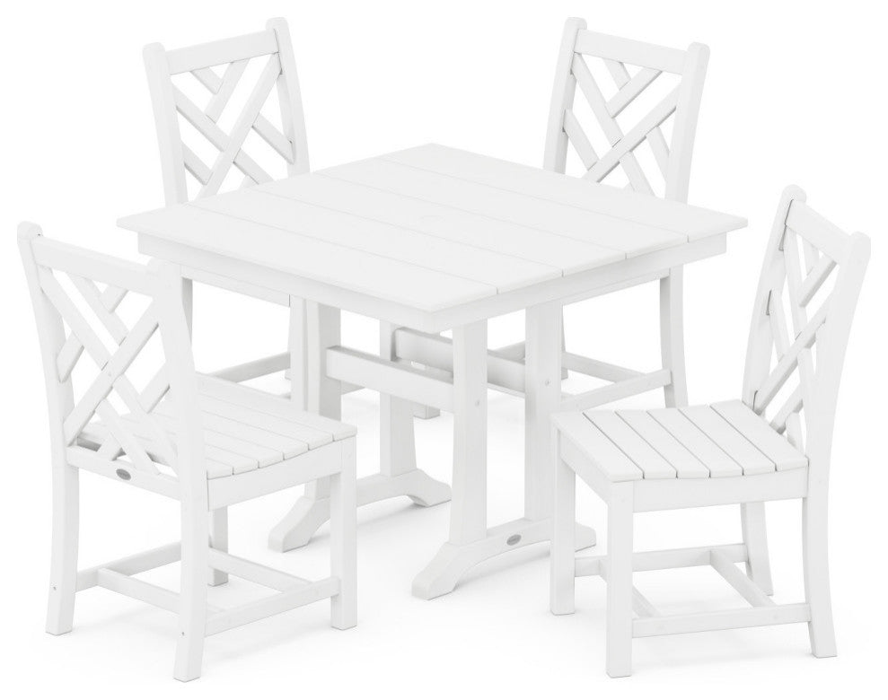 Chippendale 5-Piece Farmhouse Trestle Side Chair Dining Set, White