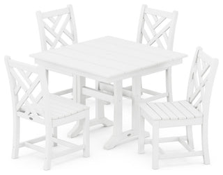 Chippendale 5-Piece Farmhouse Trestle Side Chair Dining Set, White