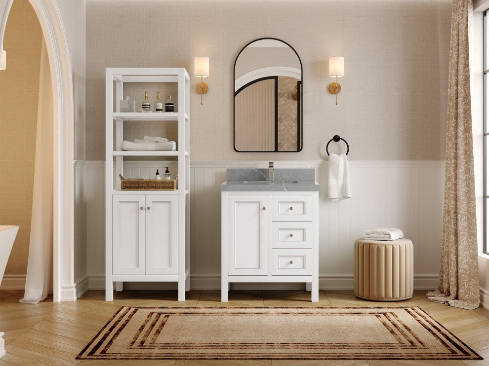 Nashville 30" Single Sink Bath Vanity, White 2" Piatra Gray