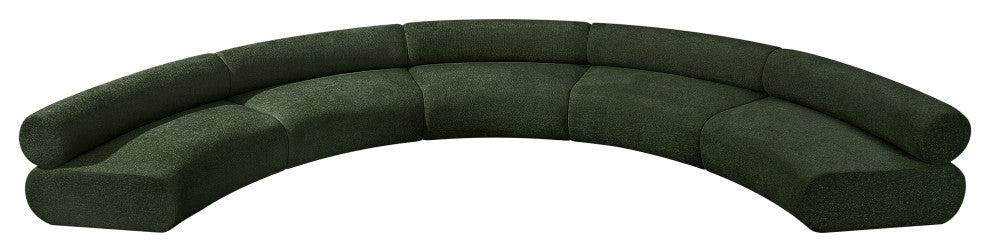 Bale Cream Chenille Fabric Modular Sofa, Green, 5-Piece, Arc Shaped