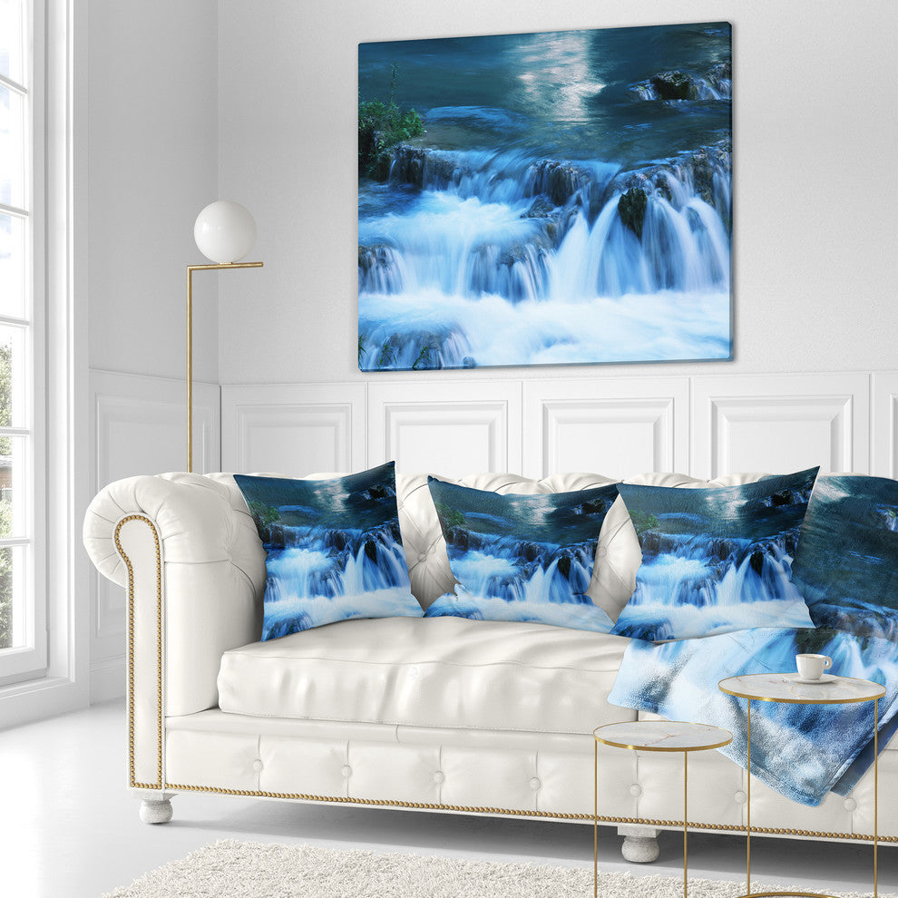 Beautiful Small Blue Waterfalls Landscape Wall Throw Pillow, 16"x16"