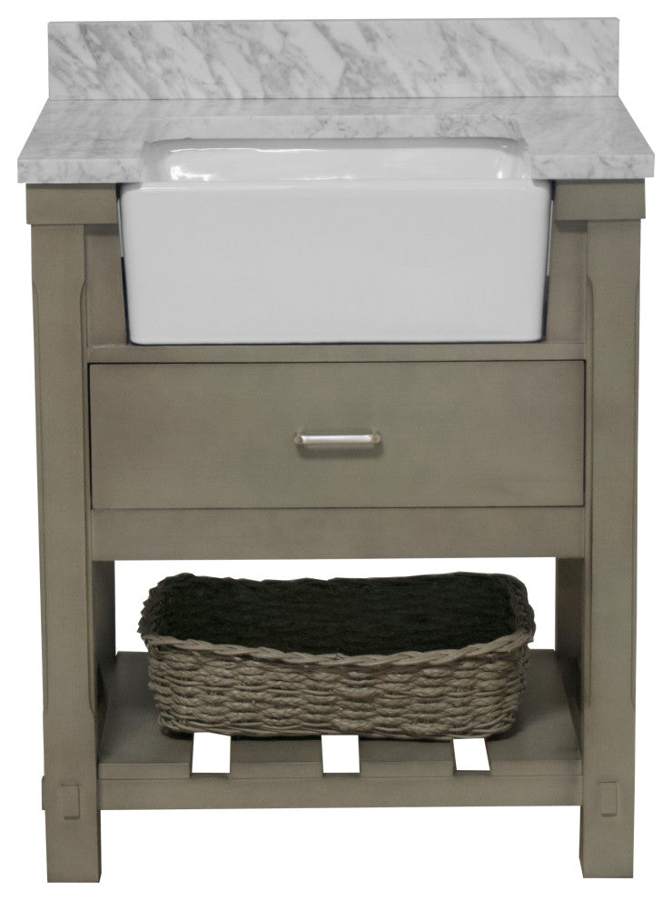 Charlotte 30" Bathroom Vanity, Weathered Gray, Carrara Marble