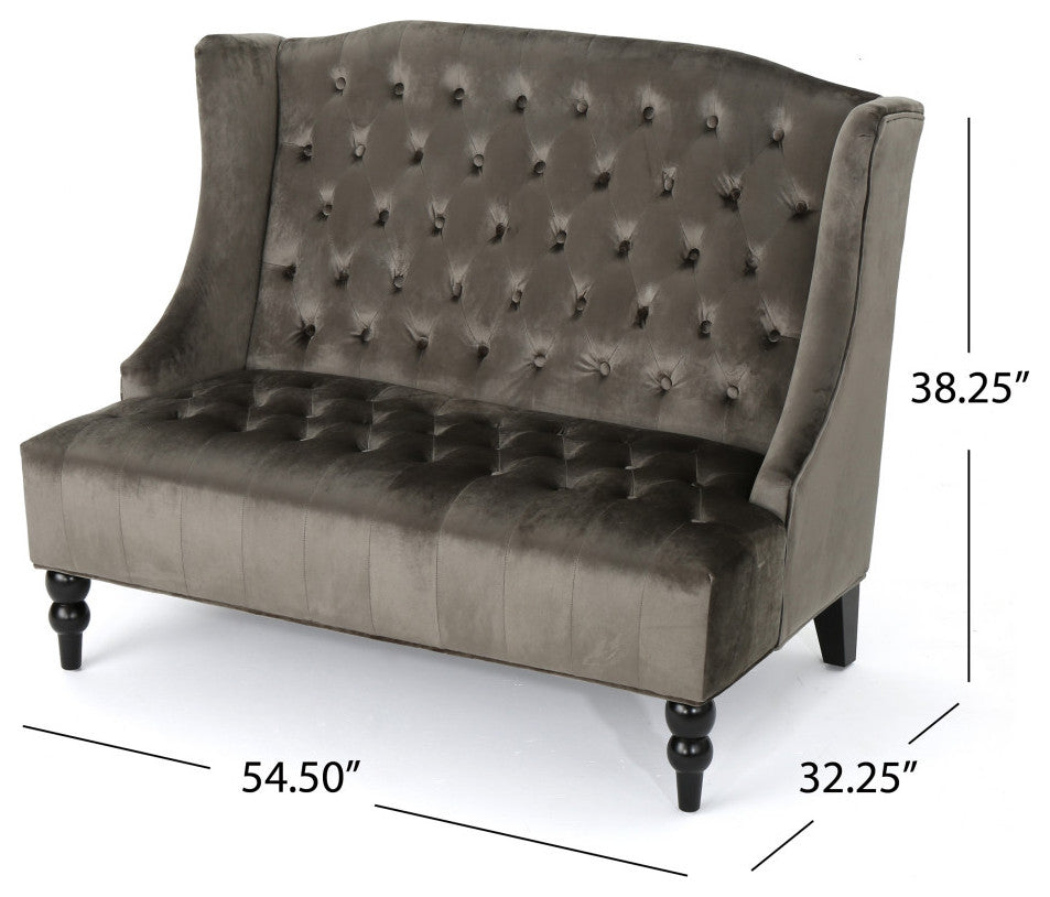 GDF Studio Leona Traditional High Back Tufted Winged Fabric Loveseat, Gray