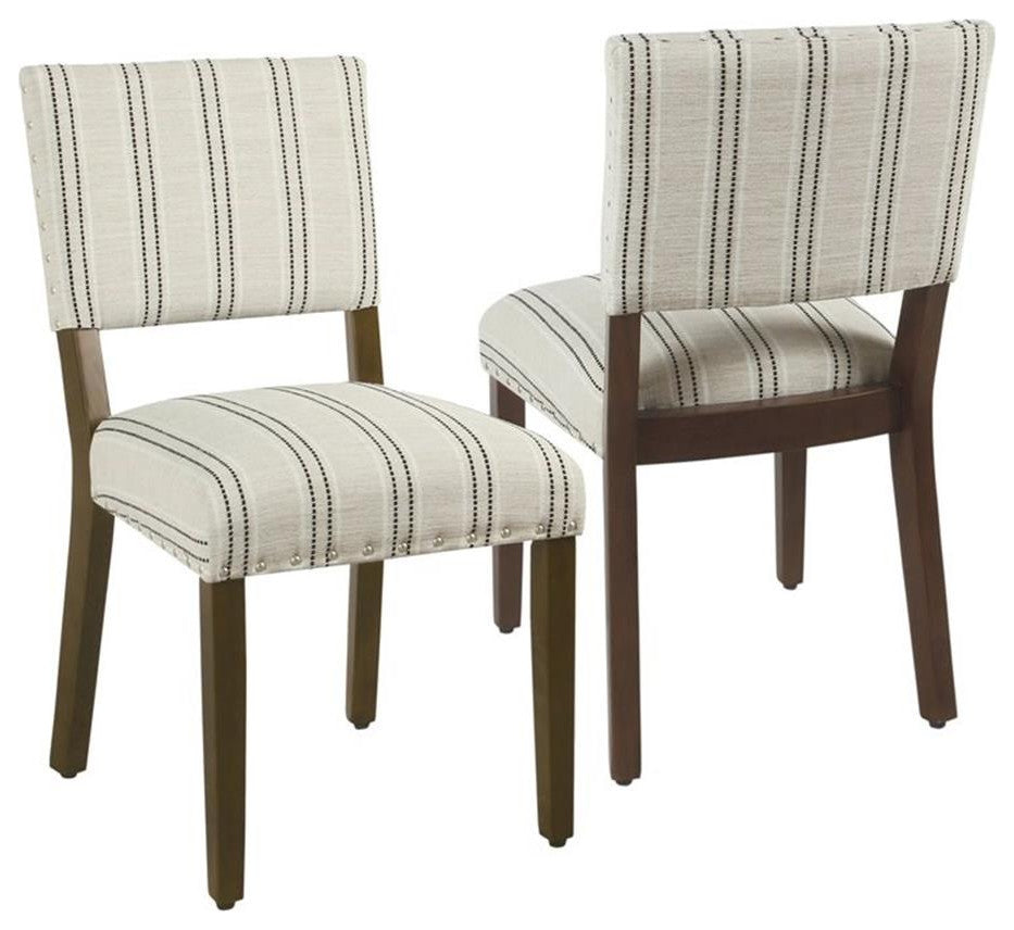 HomePop 34.8" Fabric Dining Chairs with Stripe Pattern in White/Black (Set of 2)