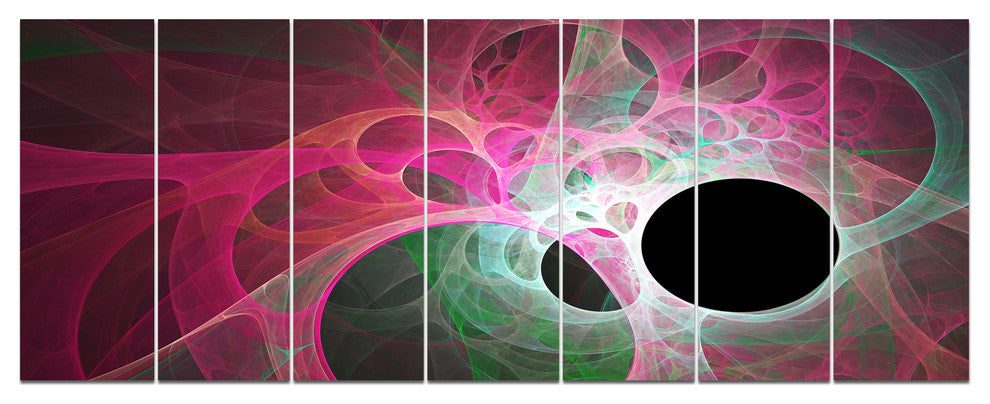 Pink Fractal Angel Wings, Abstract Wall Art Canvas, 83"x32", 7 Panels