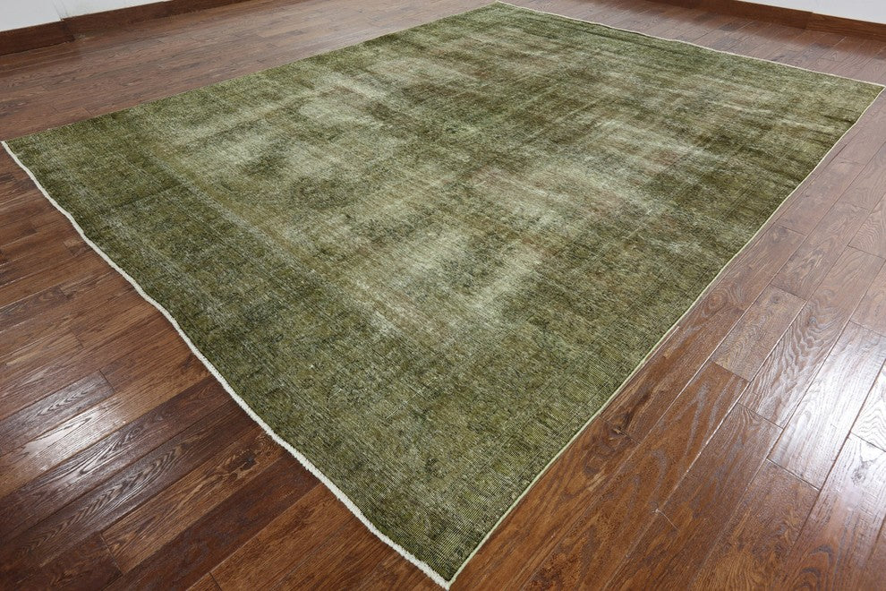 Traditional 10'x13' Oriental Green Overdyed Hand Knotted Wool Area Rug H8919
