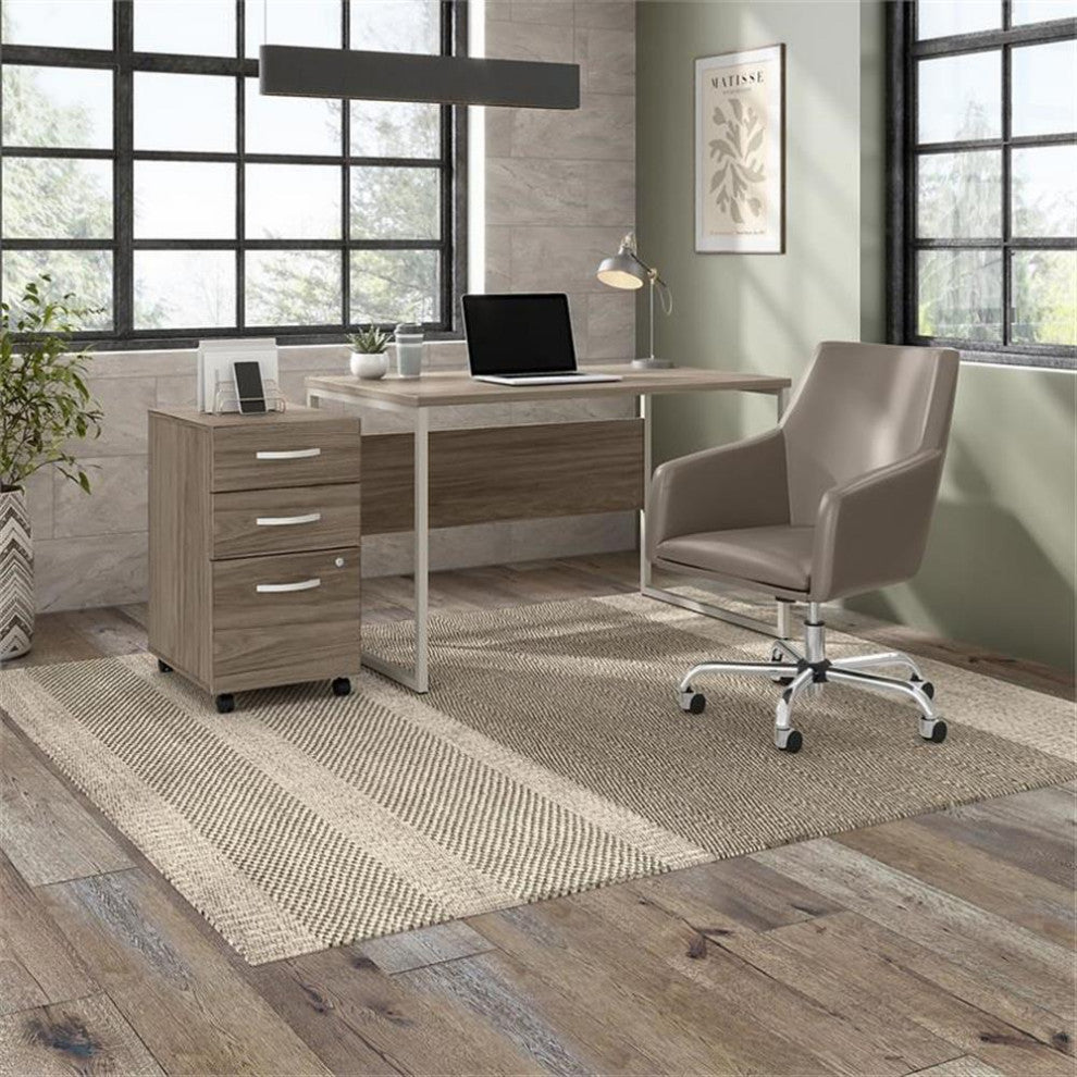 Hybrid 3 Drawer Mobile File Cabinet in Modern Hickory - Engineered Wood