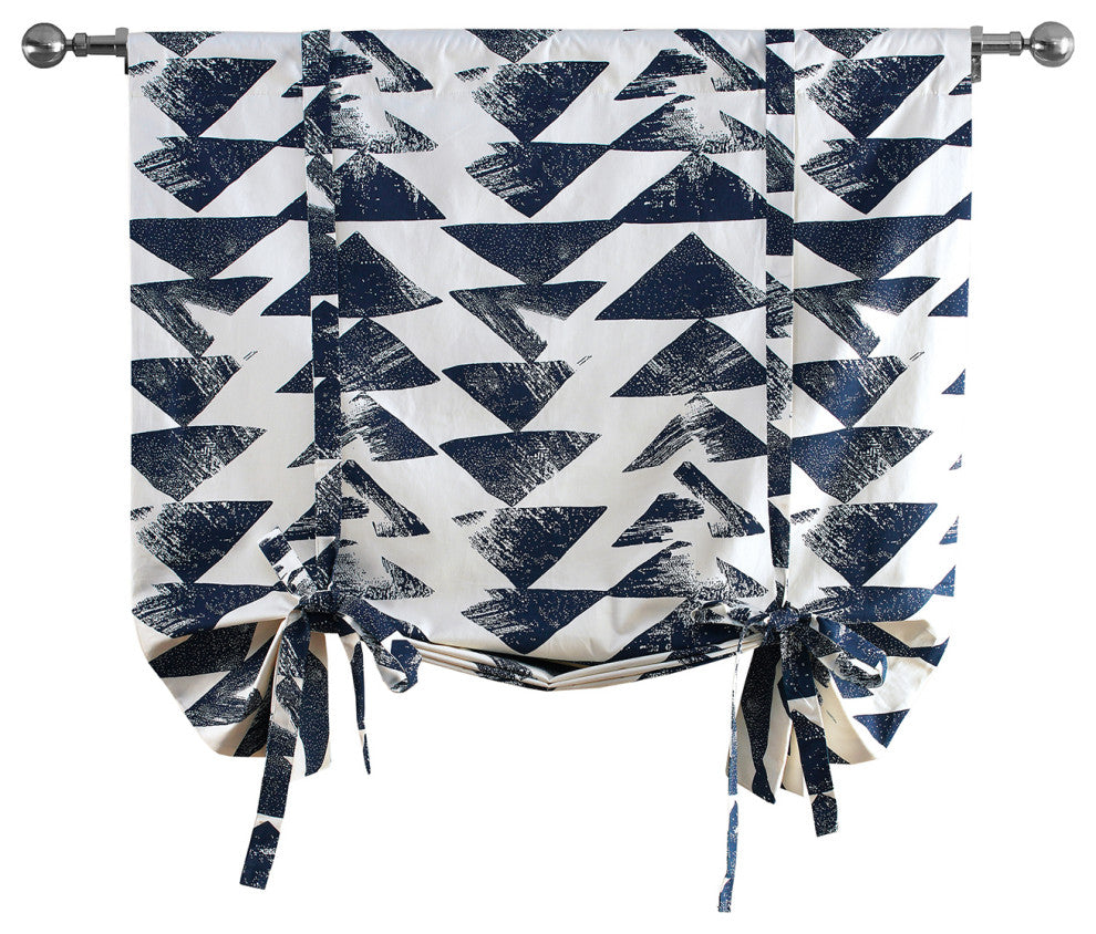 Triad Printed Cotton Tie-Up Window Shade Single Panel, Triad Indigo, 46w X 63l