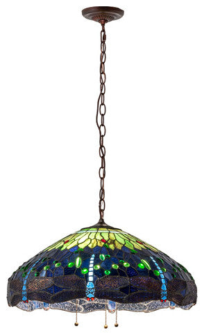 Meyda Lighting 26214 22" Wide Tiffany Hanginghead Dragonfly Pendant