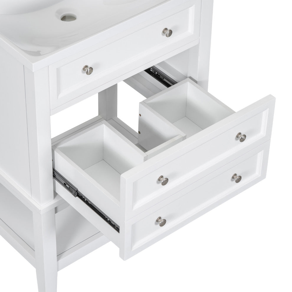 24" MDF Freestanding Bath Vanity Set, White Integrated Ceramic Sink