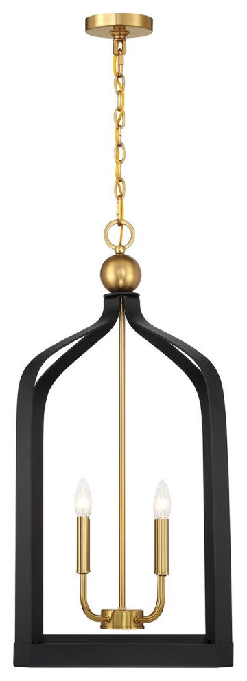 Sheffield 4-Light Pendant, Matte Black, Warm Brass Accents