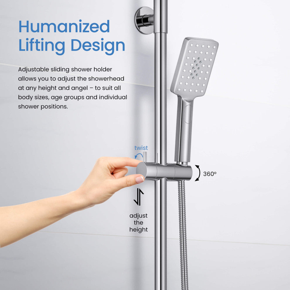 Cube 2-Function Shower Column, Rough, Valve, Chrome