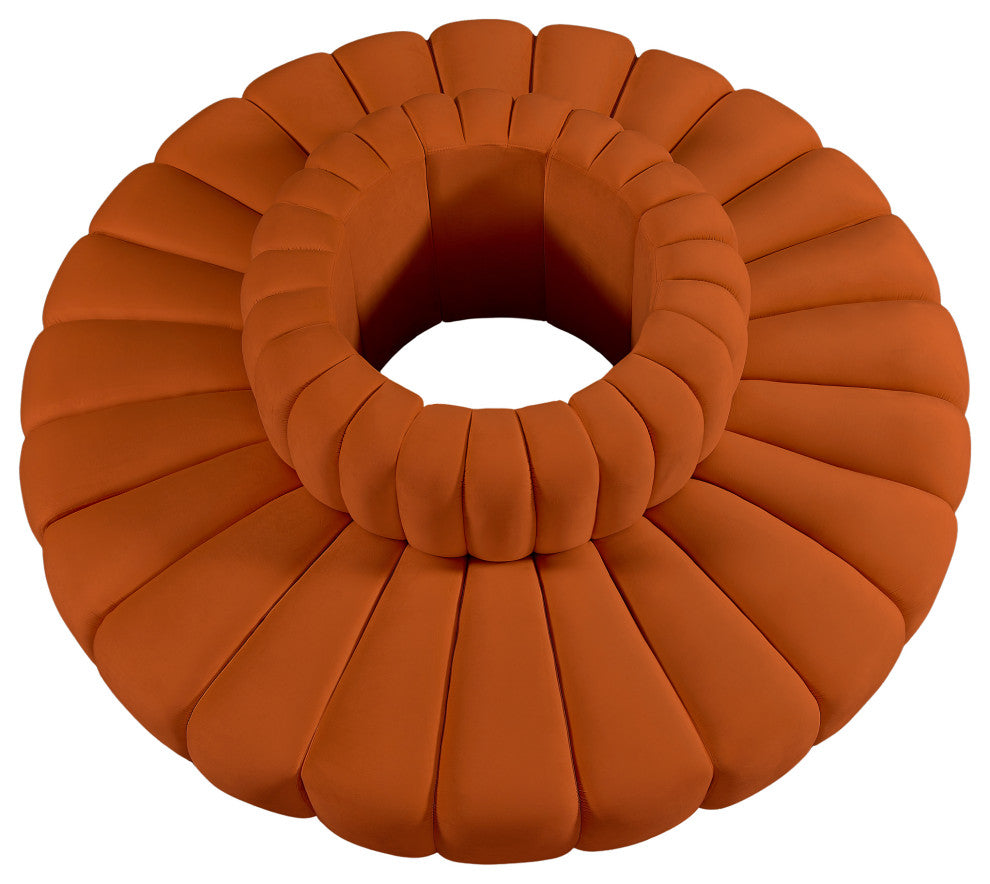 Arc Upholstered Outward Curved Modular Sectional, Cognac, 8-Piece: Reverse Corner (8), Velvet