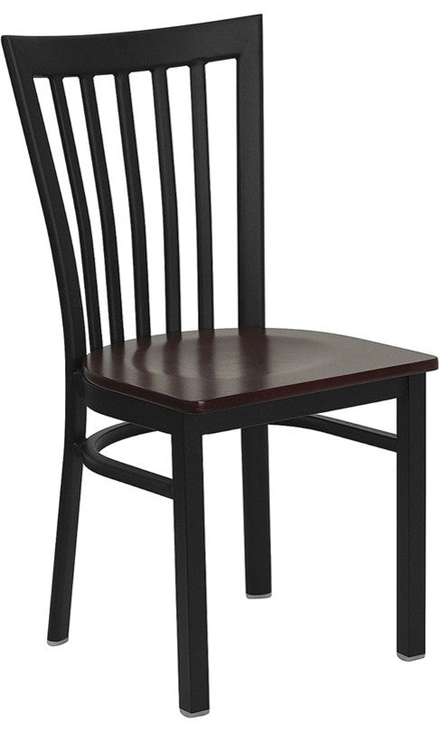 Dyersburg Metal Chair Black School House Back, Mahogany Wood Seat
