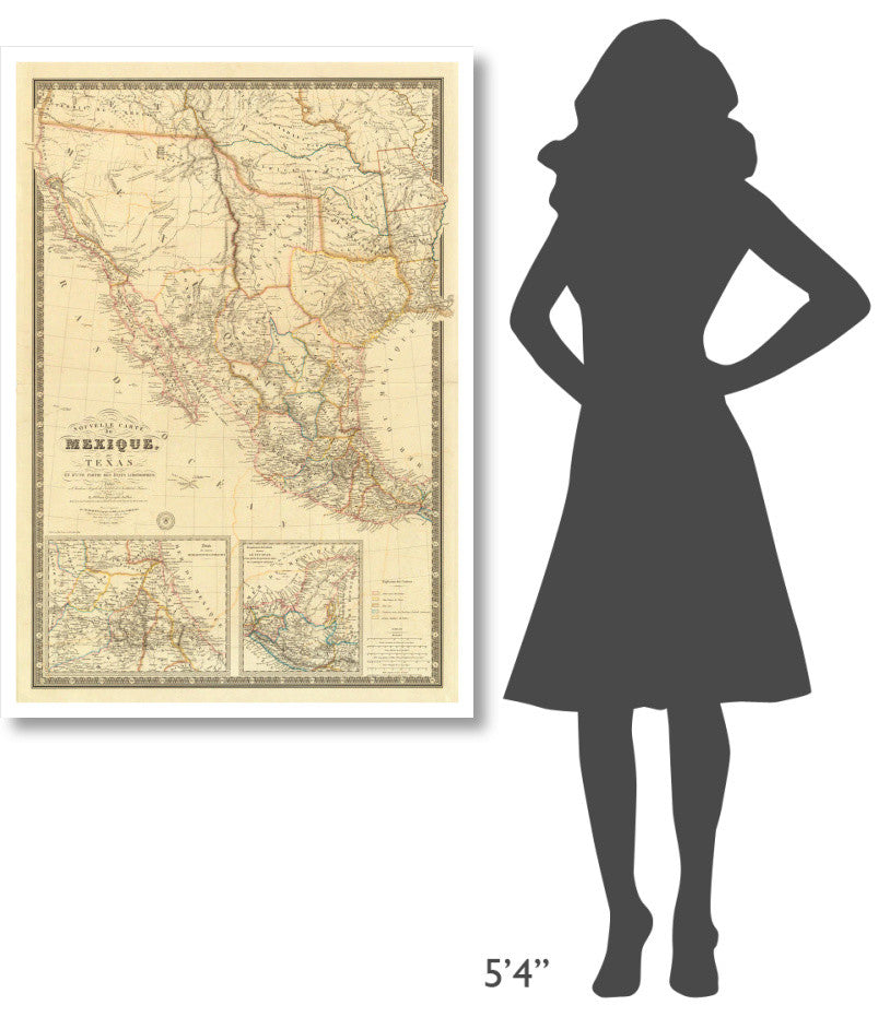 "Nouvelle Carte du Mexique, du Texas, 1840" Paper Art, 32"x46"