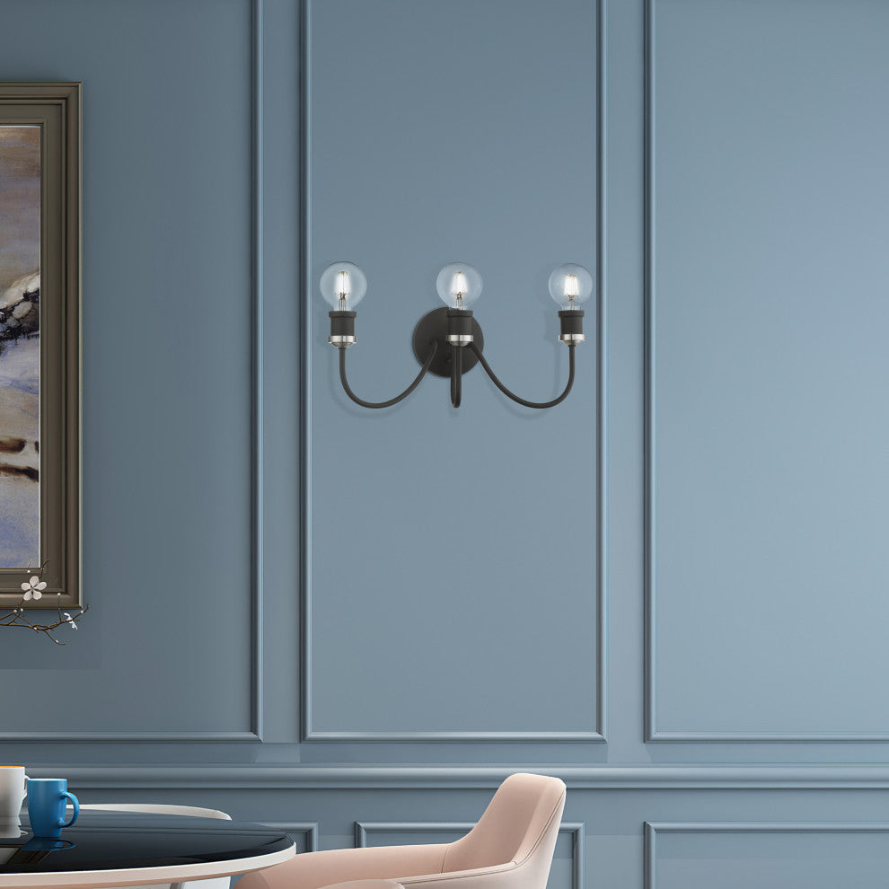 Lansdale 3 Light Black With Brushed Nickel Accent Vanity Sconce