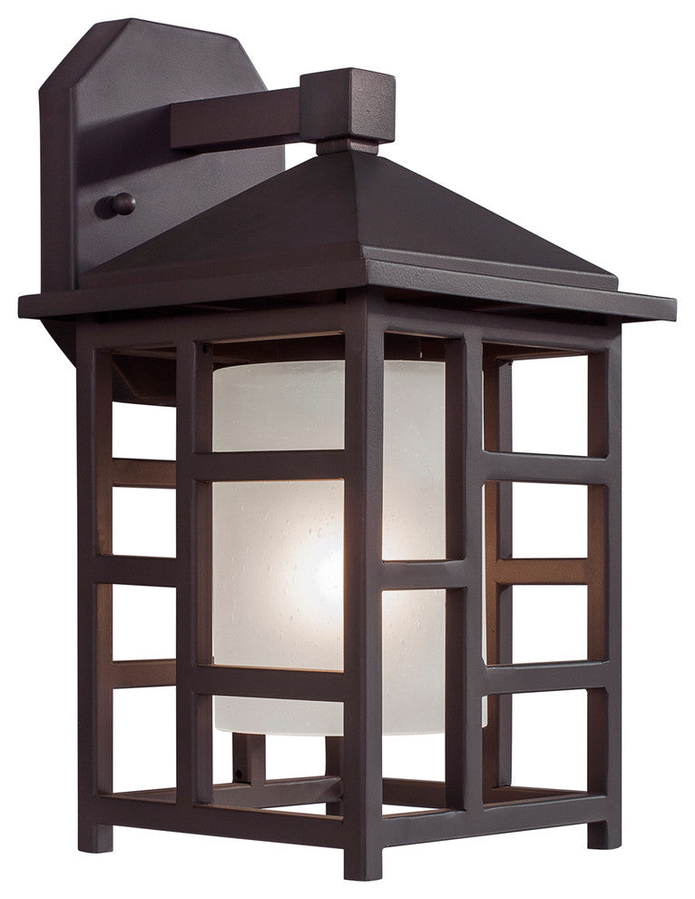 1 Light Outdoor Wall Lantern, Antique Bronze, Frosted Seeded Glass