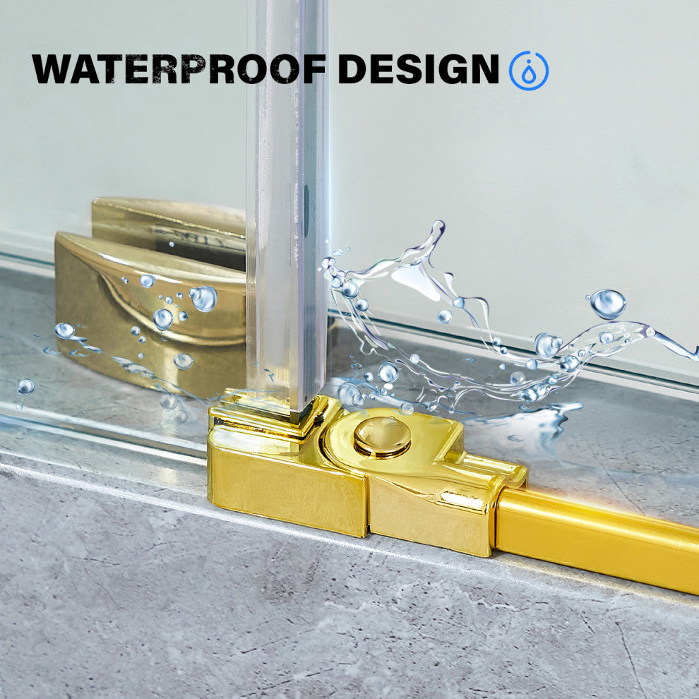 56"“60"Wx76" Frameless Sliding Shower Door With Clear Glass, Titanium Gold